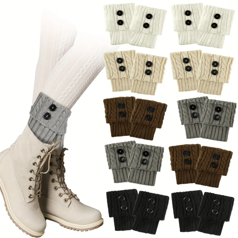 Calcetines de lana con giros de masa frita para mujer, calentadores de piernas de ganchillo de Color sólido, cubierta de botas, calcetines para mantener el calor, polainas, novedad