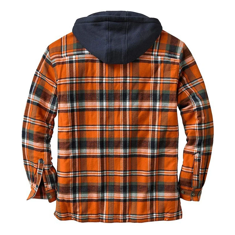 Men's Full Zip Hooded Shirt Jacket Thick Plaid Long-Sleeved Loose Jacket Winter Outfit