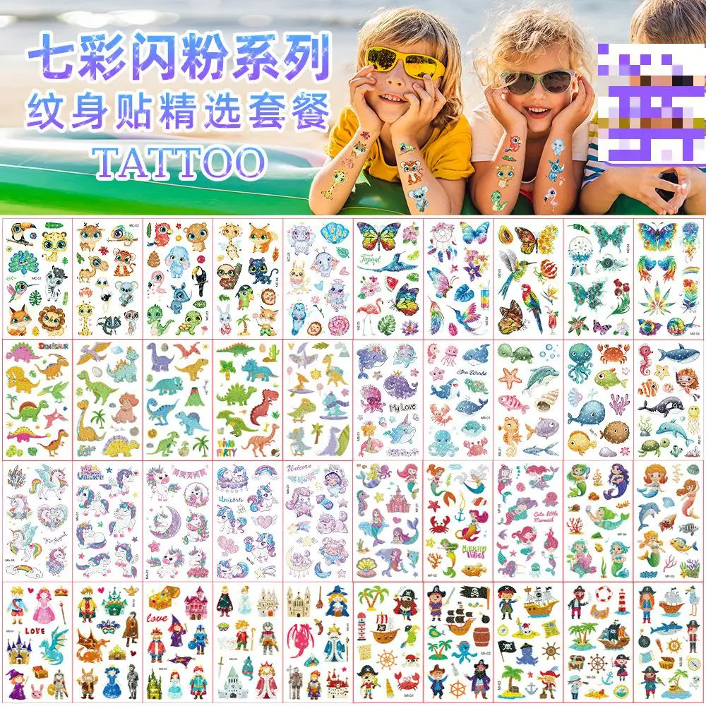 

10pcs Children's Cartoon Glitter Tattoo Sticker Cool Party Holiday Event Gift Temporary Unicorn Mermaid Pirate Face Sticker