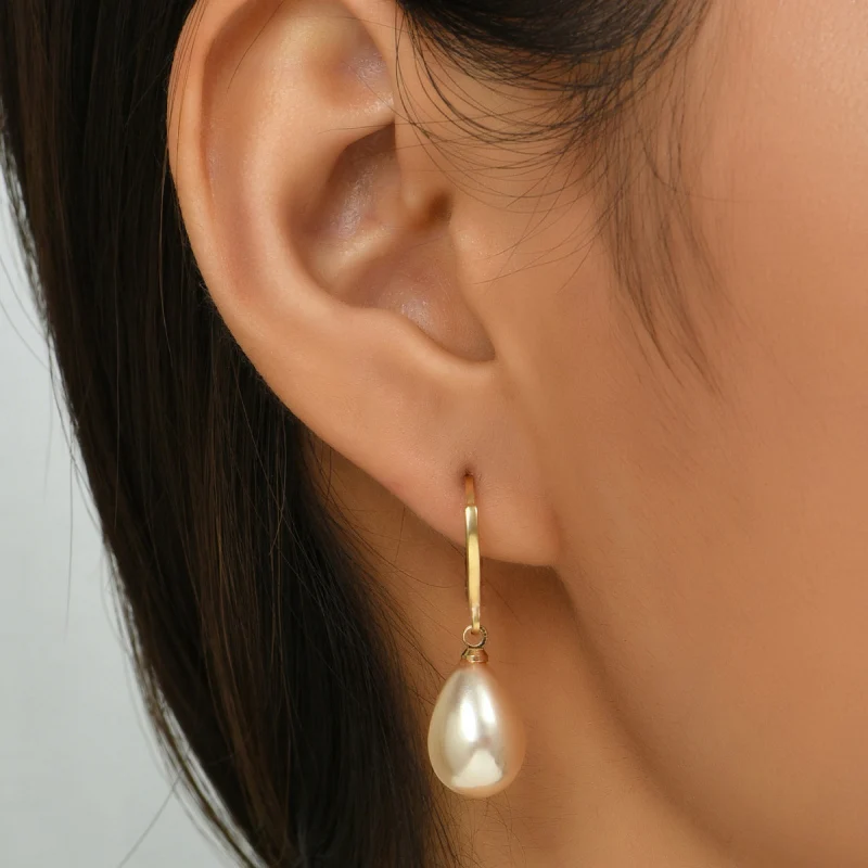 Water Drop Pearl Dangle Earrings Temperamental Women's Hook Earrings Irregular Slim Imitation Pearl Hanging Earrings brincos