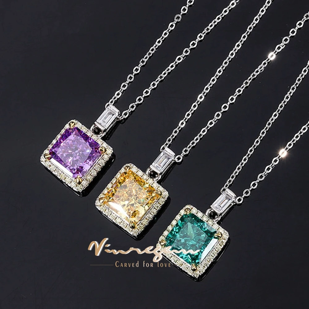 

Vinregem 9,5 мм измельченный лед огранки изумруд аметист цитрин высокоуглеродистый бриллиант кулон ожерелья стерлингового серебра 925 пробы ювелирные изделия