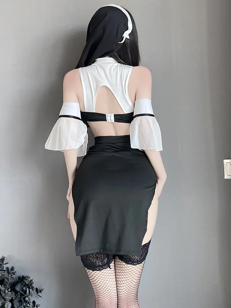 Sexy Nun Cosplay Uniform Pure Desire Robe Dress Elegant Fashion Sexy Korean Women Tank Mini Dress 2024 New Sweet Tops 85VA