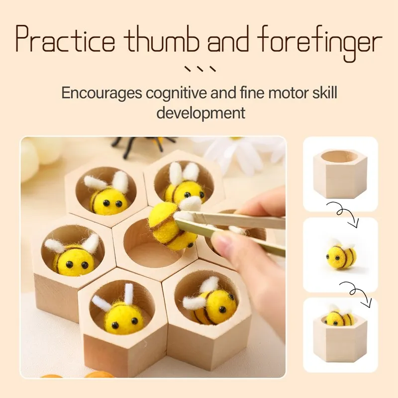 Sensory Bee Toys Newborn Fine Motor Skill Toy Montessori Game Bees Montessori wooden Creative Baby 0 12 months Play toys Gifts