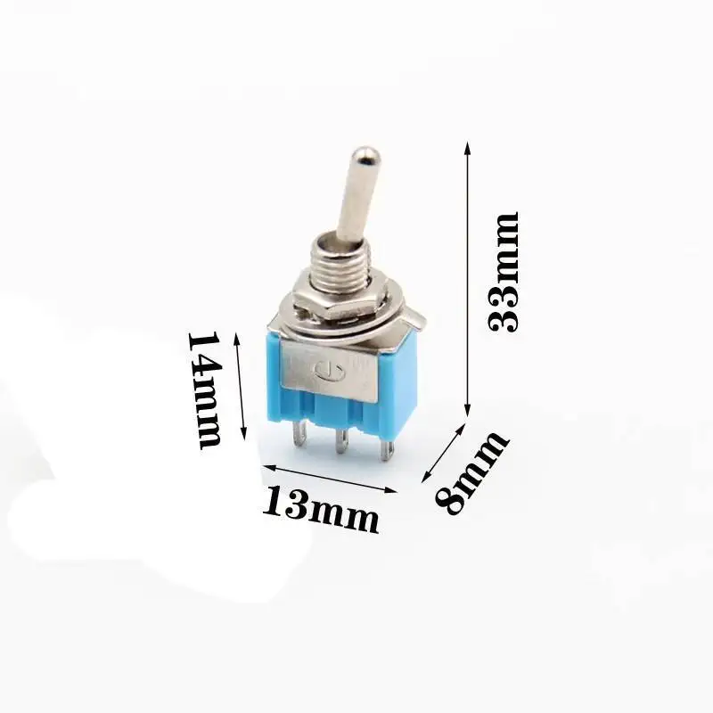 1pc Mini toggle switch ON Blue rocker switch 2 position 3 pins 2 way lever switch 6mm Long Flat handle 2A/250V 6A/125V