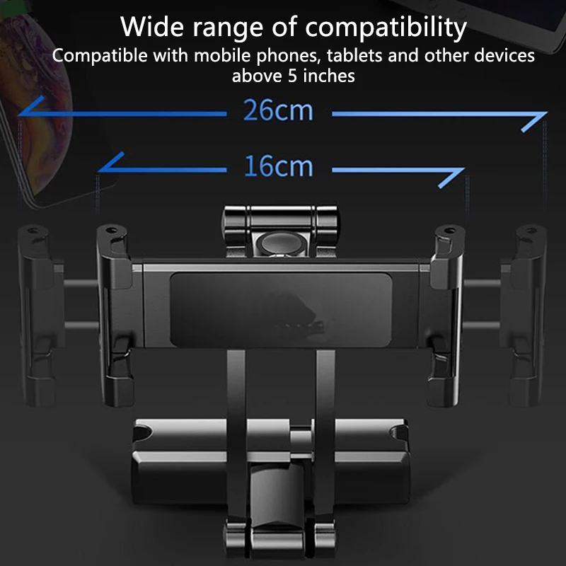 حامل عالمي لمسند رأس السيارة للأطفال، حامل هاتف السيارة مع زاوية - مشبك تثبيت قابل للتعديل للهواتف اللوحية لهاتف آيفون