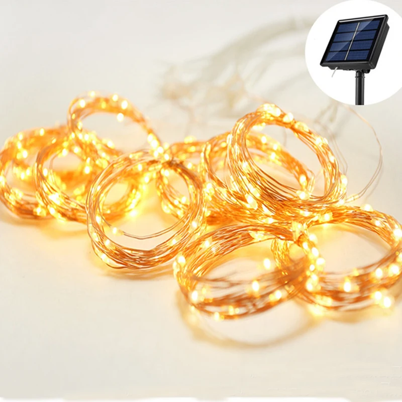 LED Solar Lamp Outdoor Waterproof Curtain Lights Garland Copper wire Fairy Lights Wedding Party Garden Yard Christmas Decoration