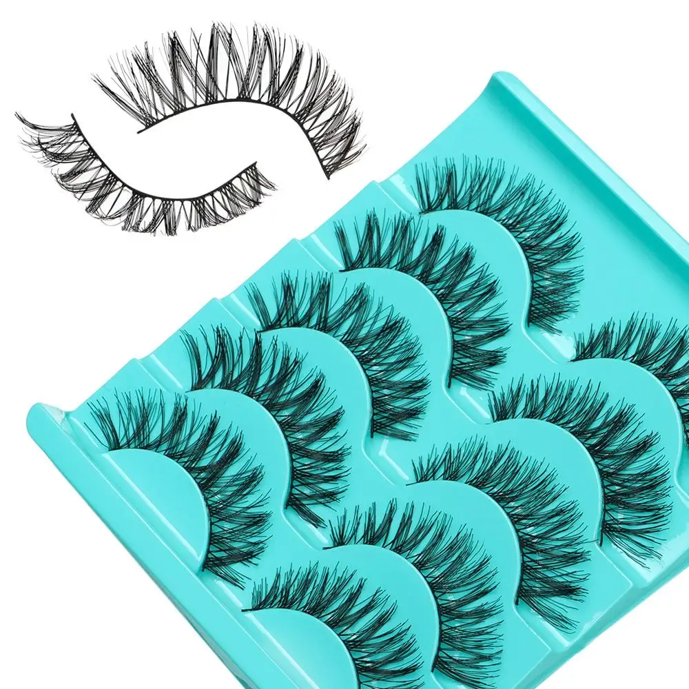 

5 Pairs Beauty Cross Soft Thick Handmade Black False Eyelashes Eye Lashes Extension