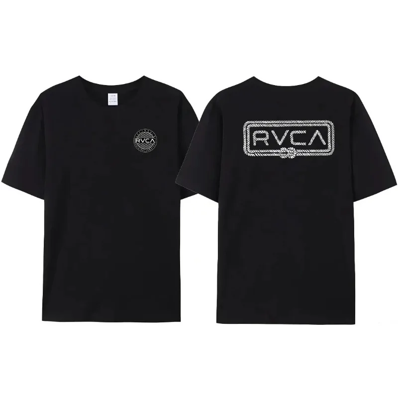 VA Men's Four Seasons Contrast Short Sleeve Balanced RVCA Fashion Casual T-shirt for Men and Women Shin-harajuku Vintage Top