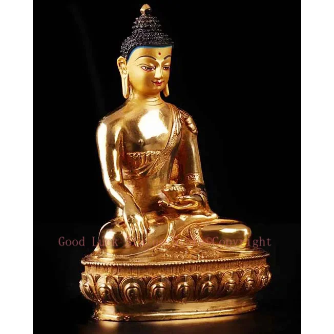 

20cm # GOOD Buddha Buddhist bless family home Safety Health wealth efficacious Protection FULL Gold-plated Shakyamuni Buddha