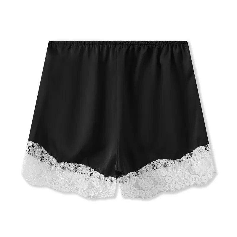 Y2k Women Silk Satin Shorts Lace Trim Patchwork Micro Mini Slip Shorts Low Rise Lingerie Pajamas Coquette Boxers Streetwear