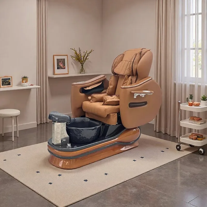 2026 Luxury Nail Salon Spa Pedicure Chair Electric Massage Reclinable Pipeless Ceramic Tub Automatic Drainage