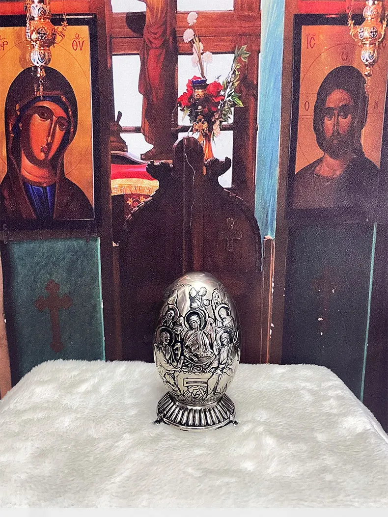 HTISOK Orthodoxe Griechisch-Orthodoxe Katholische Jungfrau-Maria-Statue, Kirchen- und Heimtischdekoration, Runde Form – Detail 3