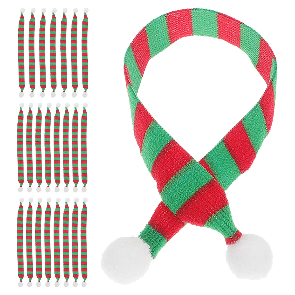

24Pcs Mini Christmas Scarves Soft Knit Decorations for Snowman Bear Crafts Xmas Tree Ornaments Holiday Party Favors Wine Bottle