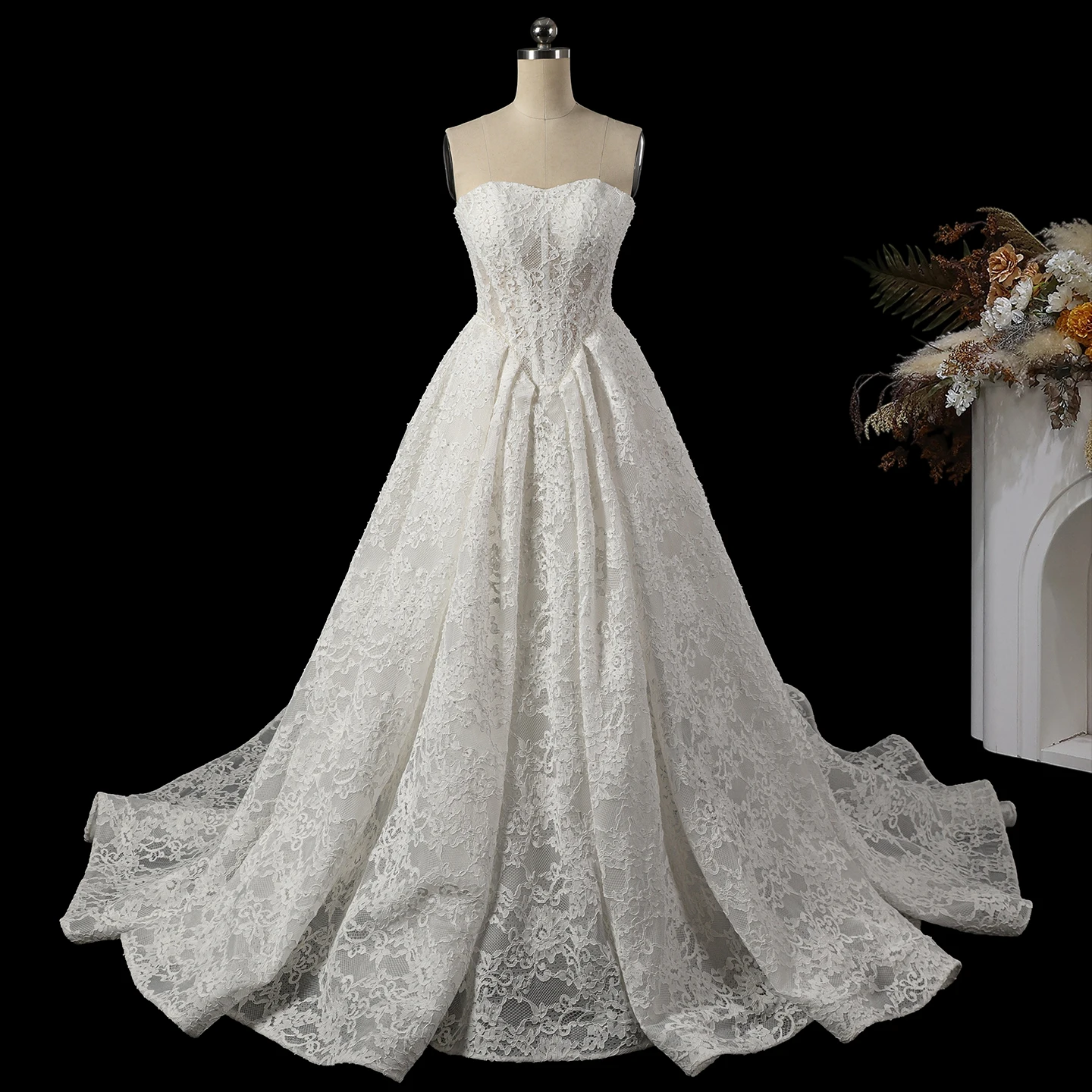 Sharon Said Elegant White Strapless Lace Ball Gown Wedding Dress Sweetheart Corset Floral Appliqued Bridal Gowns SW753 Custom