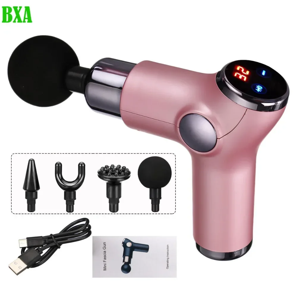 Charging Fascia Gun Mini Massage Gun 4 Heads Vibrating Massage Machine Muscle Relaxation Neck Back Pressing Massage Portable