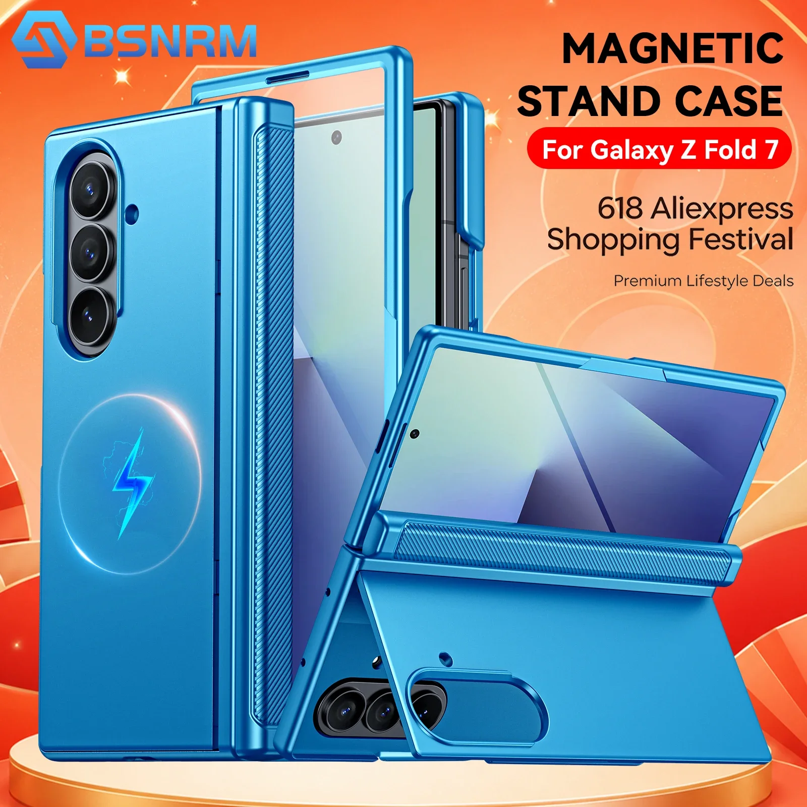 

618 Hot Deals for Galaxy Fold 7 Phone Case,with Hinge Protection,Magnetic Power,Wireless charging,Screen Protector Case-Sky Blue