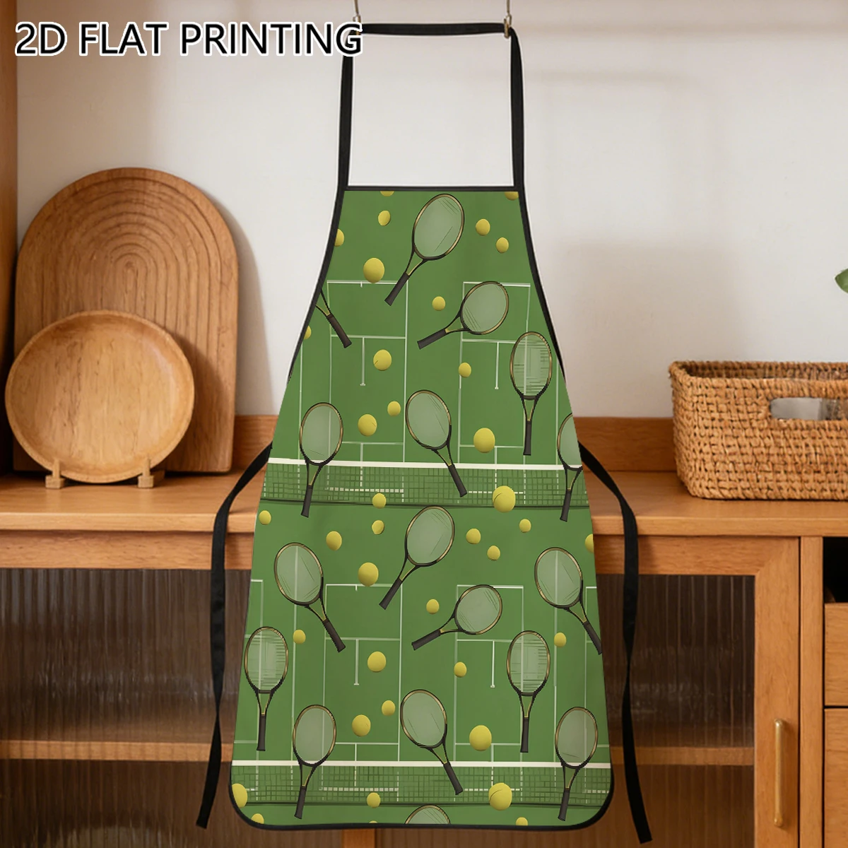 1pc Tennis Racket And Ball Pattern Apron For Sports Lover Cooking Kitchen Use