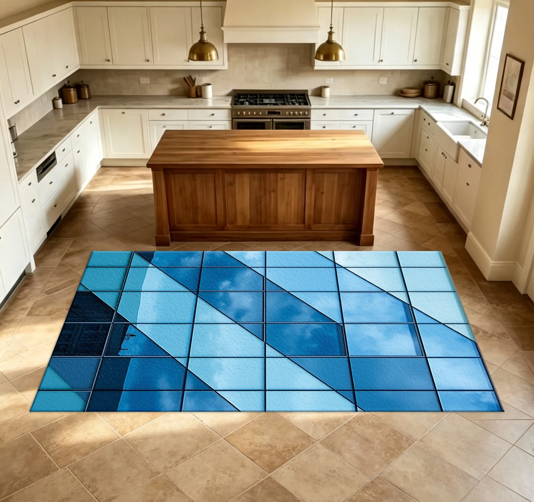 Modern Blue Glass Geometric Carpet Flooring Modern Home Flooring Decoration Materials