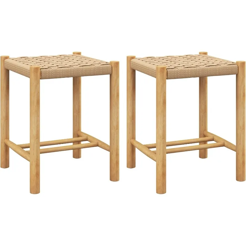 

Wood Stools Set of 2, 18" Tall Boho Backless Stool Chairs with Rubber Wood Legs, Max Load 330 Lbs, Armless Wicker Stools