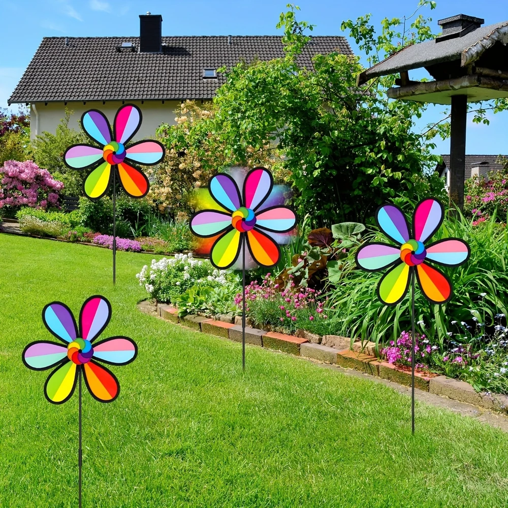 4 PCS Colorful Wind Spinners Lawn Pinwheels Windmill Party Pinwheel Wind Spinner for Patio Lawn & GardenPinwheel Garden Signs