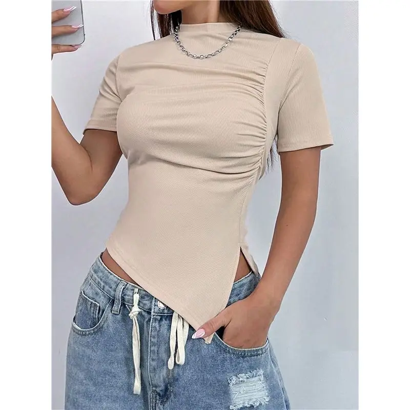CYL-Y2k Maglietta da donna Manica corta Crop Top T-shirt irregolari T-shirt skinny Top estivi