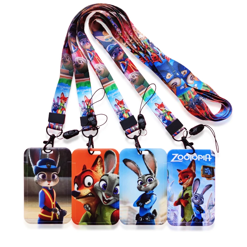 Disney Zootopia Identification Card Holder lanyards Cartoon Neck Strap Card Case ID Badge holder Credentials Retractable clip