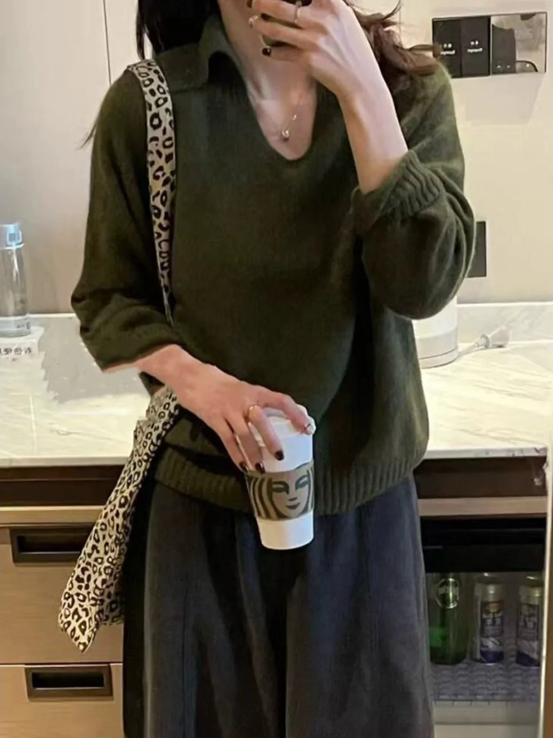 En محبوك Thiened سترة المرأة الخريف الشتاء فضفاضة تناسب ملابس خارجية مريحة الداخلية مباراة لينة Sle طويلة Sve #2