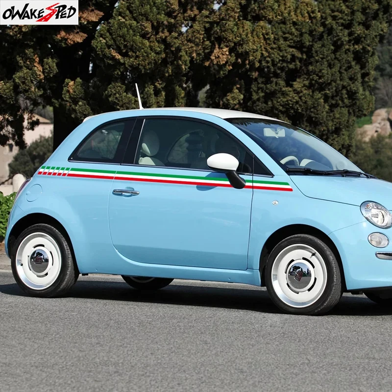 

2PCS Italy Flag Sport Stripes Car Waistlines Sticker For-Fiat 500 Auto Body Door Side Decor Vinyl Decals Racing Accessories