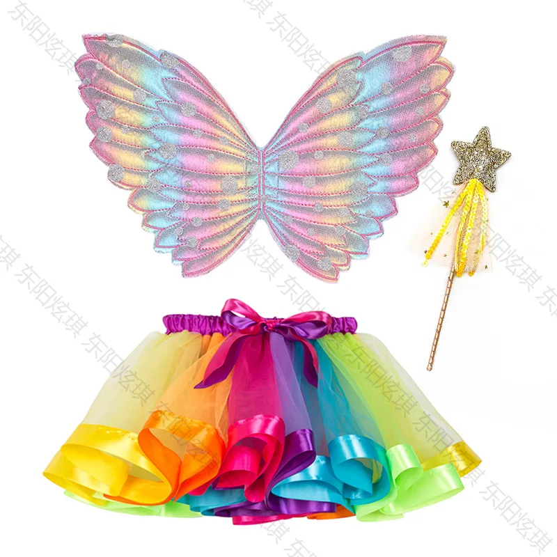 Dzieci skrzydła motyla mała dziewczynka wróżka Handstick cudowna kwiatową wróżkę krótka spódnica rekwizyty na występy księżniczka dziewczynka
