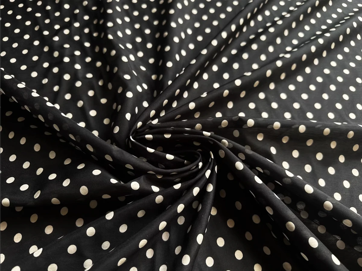 1 meter X 1.3 meter Black White Polka Dots Fabric Natural Silk Cotton Material