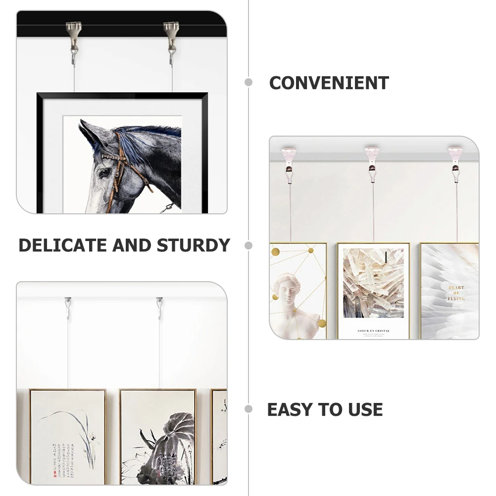 4 Sets Wire Rope Picture Frame Hanging Rope Hanging Cord Hooks 0.5m Adjustable Heavy Duty Frame Hanger DIY Supplies