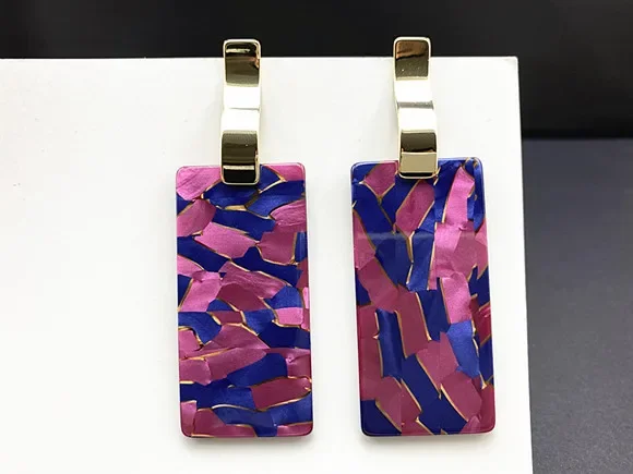 High-end fashion mixed color geometric square long earrings