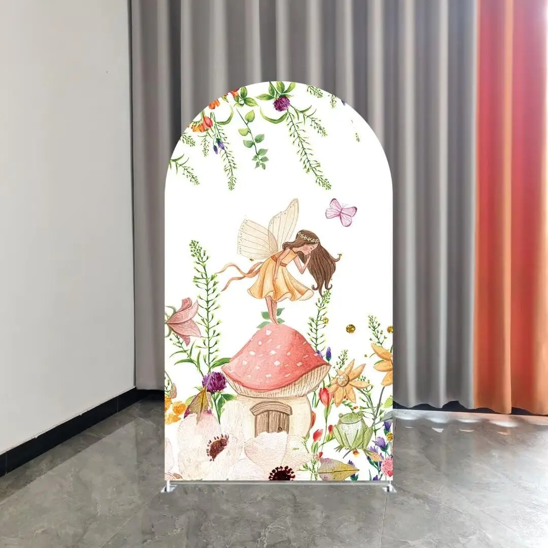 Kupu-kupu peri putri pesta ulang tahun latar belakang penutup musim semi bunga lengkungan berdiri kain ajaib dekorasi Baby Shower