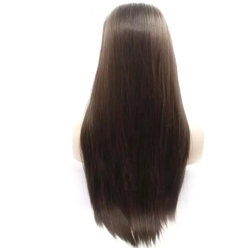 Long Silk Straight 6# Dark Brown 13*3 Lace Front Glueless Wigs Side Part Synthetic For Women Hair Heat Resistant Fiber Hair