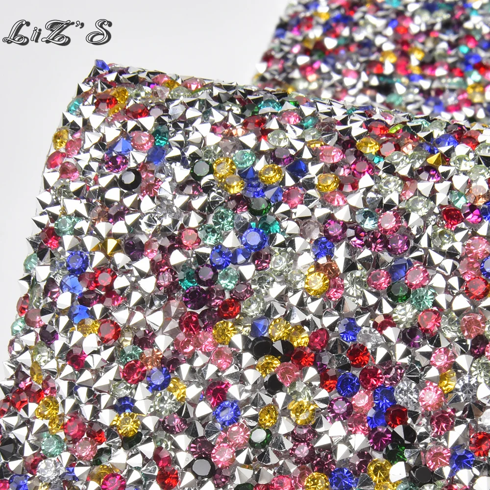 Colorful 24*40cm Crystal Rhinestone Diamond Mesh Hot Fix Self Adhesive Sticker Sheet For DIY Bags Dress Clothing Jewelry Crafts