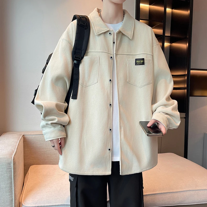 

Повседневная мужская толстовка с длинным светом и отложным воротником, весна-осень, новинка, молодежная куртка из полиэстера