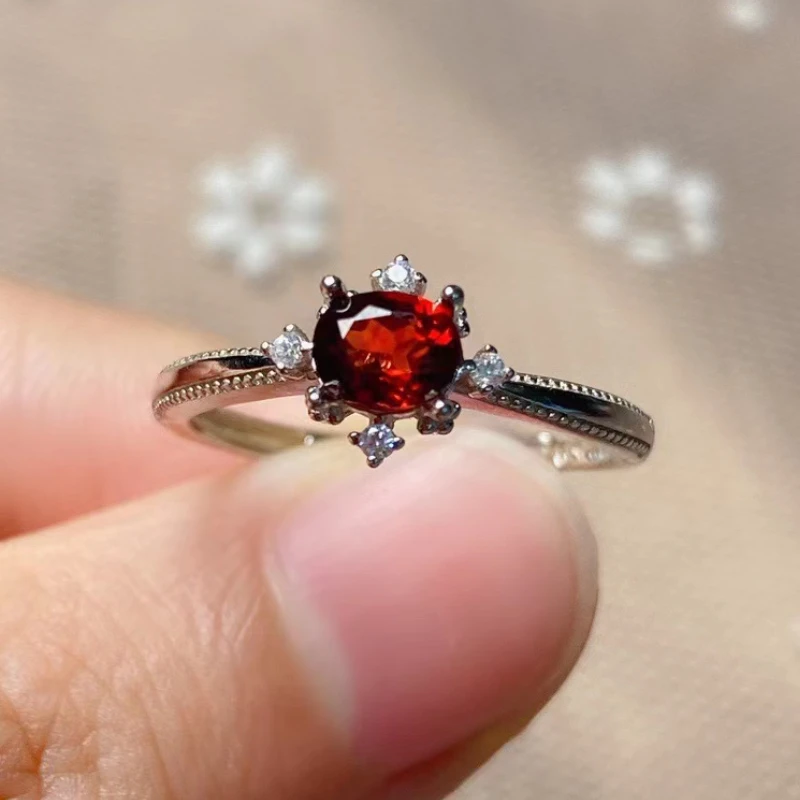 

VVS Grade Natural Garnet Ring for Daily Wear 4mm*5mm 0.4ct Garnet Jewelry 3 Layers 18K Gold Plating 925 Silver Red Gemstone Ring