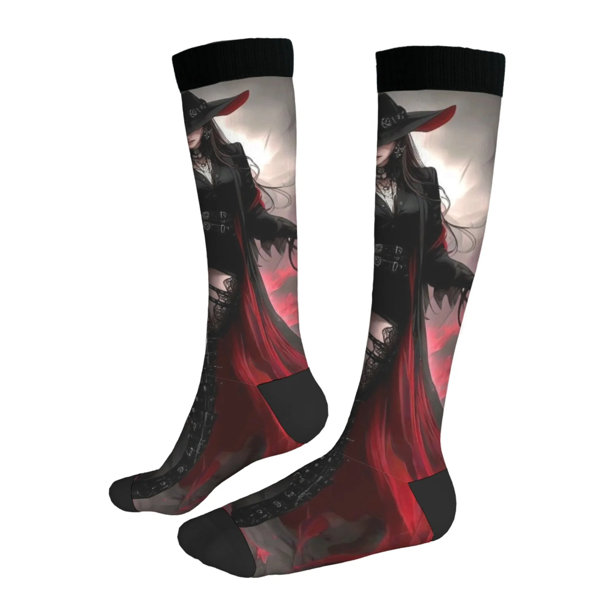 Stoking desain Gotik gelap uniseks gaya Harajuku kaus kaki hip-hop modis kasual elastis nyaman hangat kaus kaki olahraga kasual