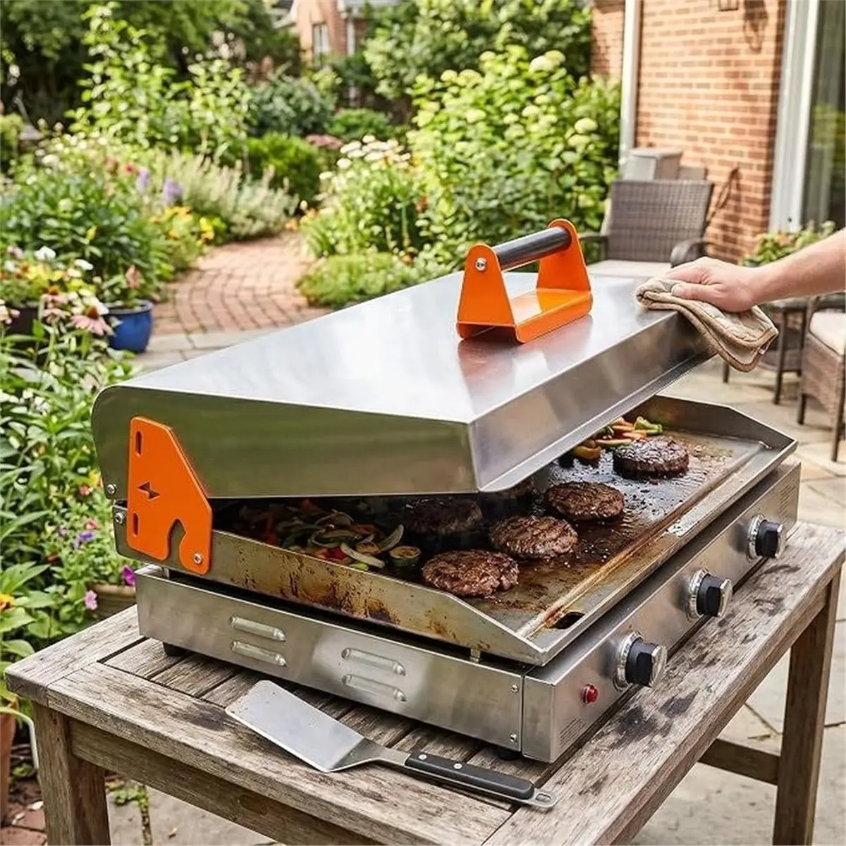 Hinge & Handle Kit for Griddles (28"/36"/44") - Transform Hard Lid Into Flip-Up Hood
