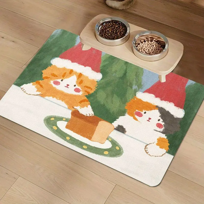 

VIKAMA Cartoon Cat Design Diatom Mud Carpet Pet Food Pad Absorbs, Easy To Clean, Bathroom Anti-Slip Floor Mat Home Decoration