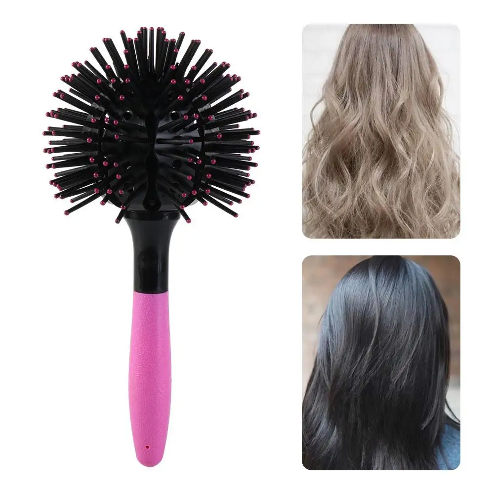 

Plastic 3D Round Hair Brushes Comb Heat Resistant Pink 360 Degree Ball Hairbrush Spherical Massage Round Curly Hair Comb Barber