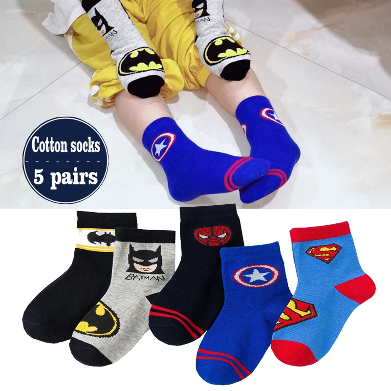 5 pares/lote meias do bebê spiderman dos desenhos animados anime herói algodão meninos meias tubo crianças outono inverno crianças meias