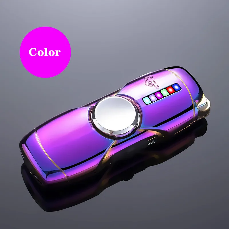 Creative LED Fidget Gyro Butane Gas Lighter Outdoor Windproof Metal Turbo Jet Cycle Use Blue Flame Torch Lighter Men\'s Gift