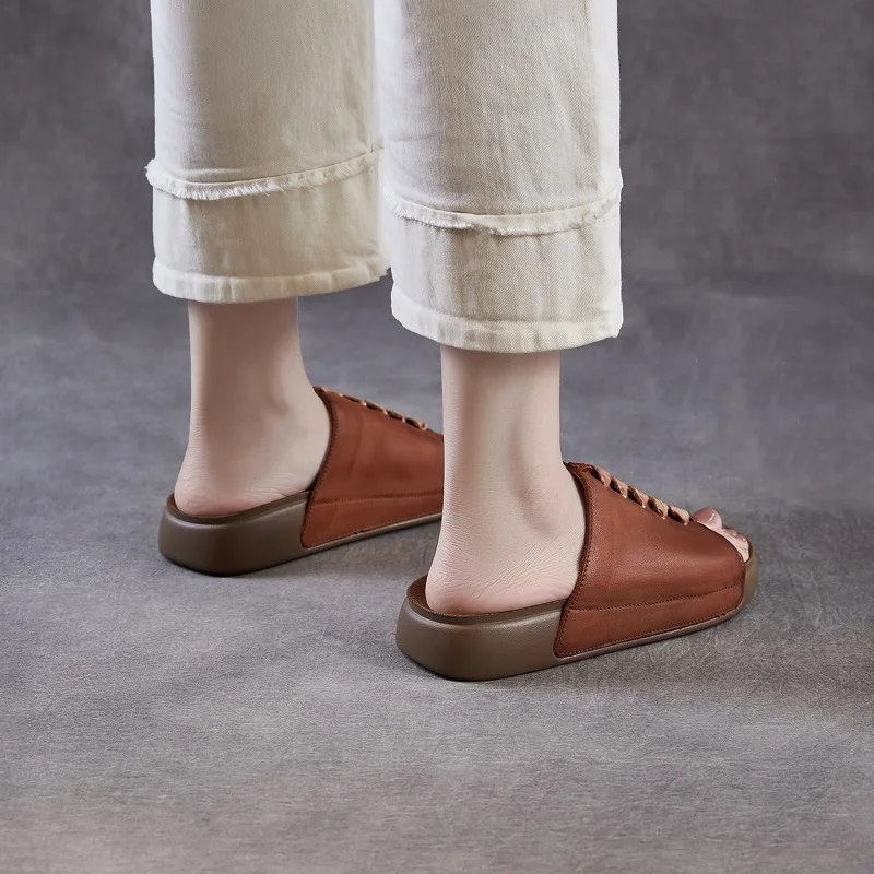 DRKANOL Women Slippers 2026 Thick Sole Genuine Leather Outside Open Toe Casual Slides New Design Flat Platform Sandals Slippers