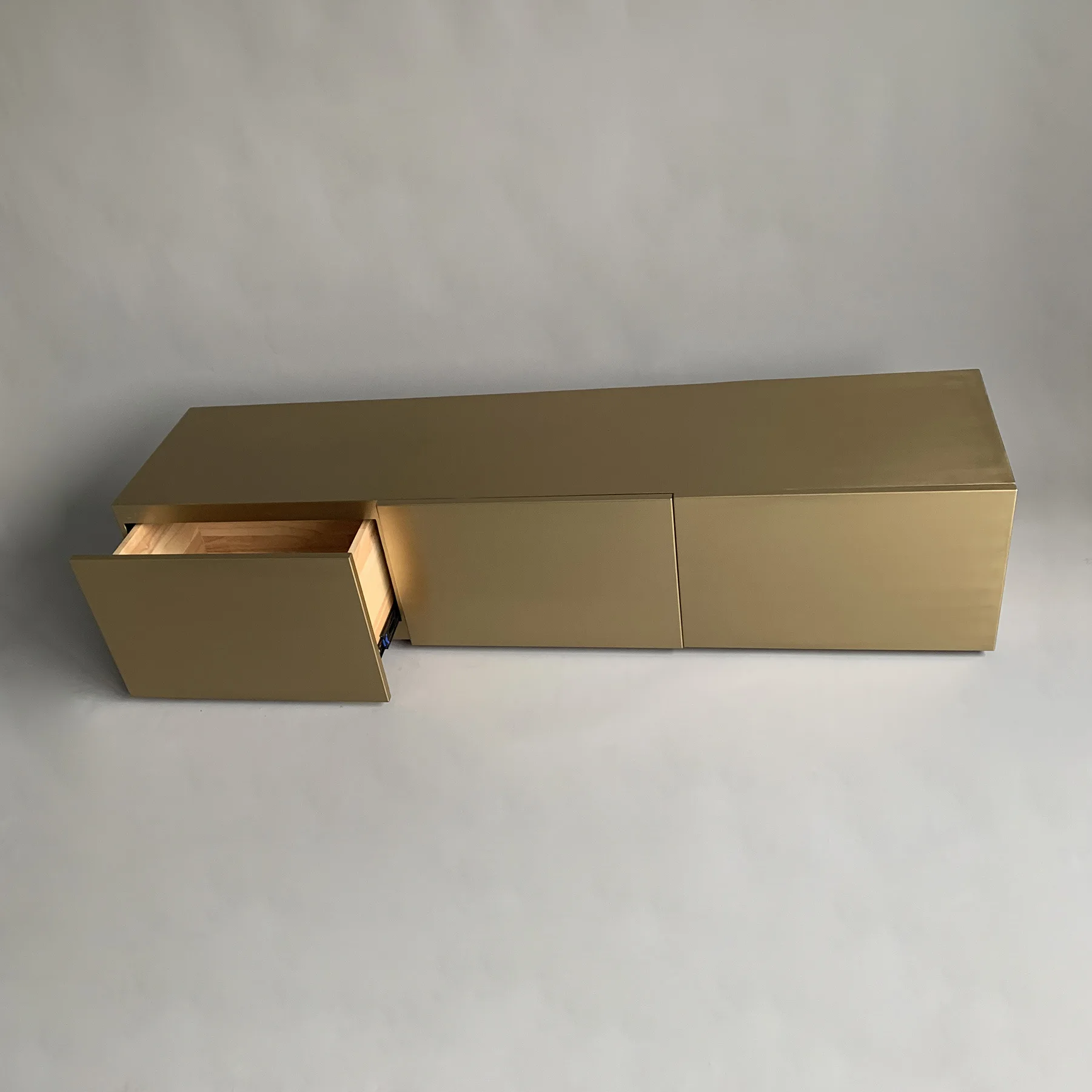 TV Cabinet Light Luxury Modern High-grade Stainless Steel Electroplating Champagne Floor Cabinet Villa Model Room Living