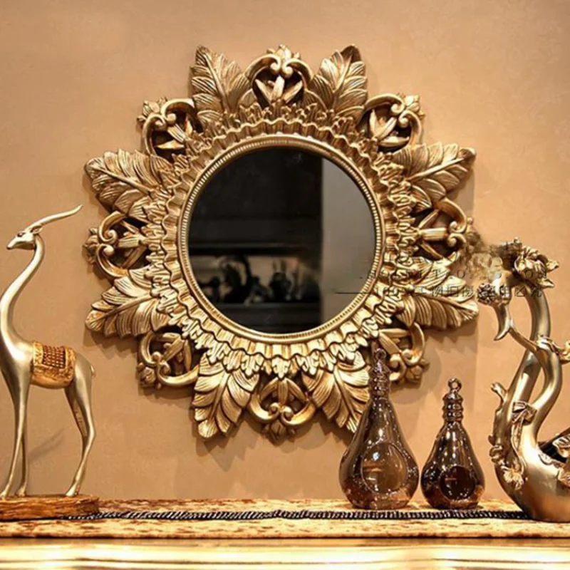 

Hallway Mirror Sun Hanging Mirror Decoration European Style Bathroom Mirror Wash Mirror Corridor Hanging Mirror Carving