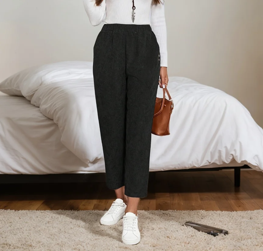 

2025 Autumn/Winter New Women's Fashion Casual Corduroy Solid Color Straight Tube Casual Pants