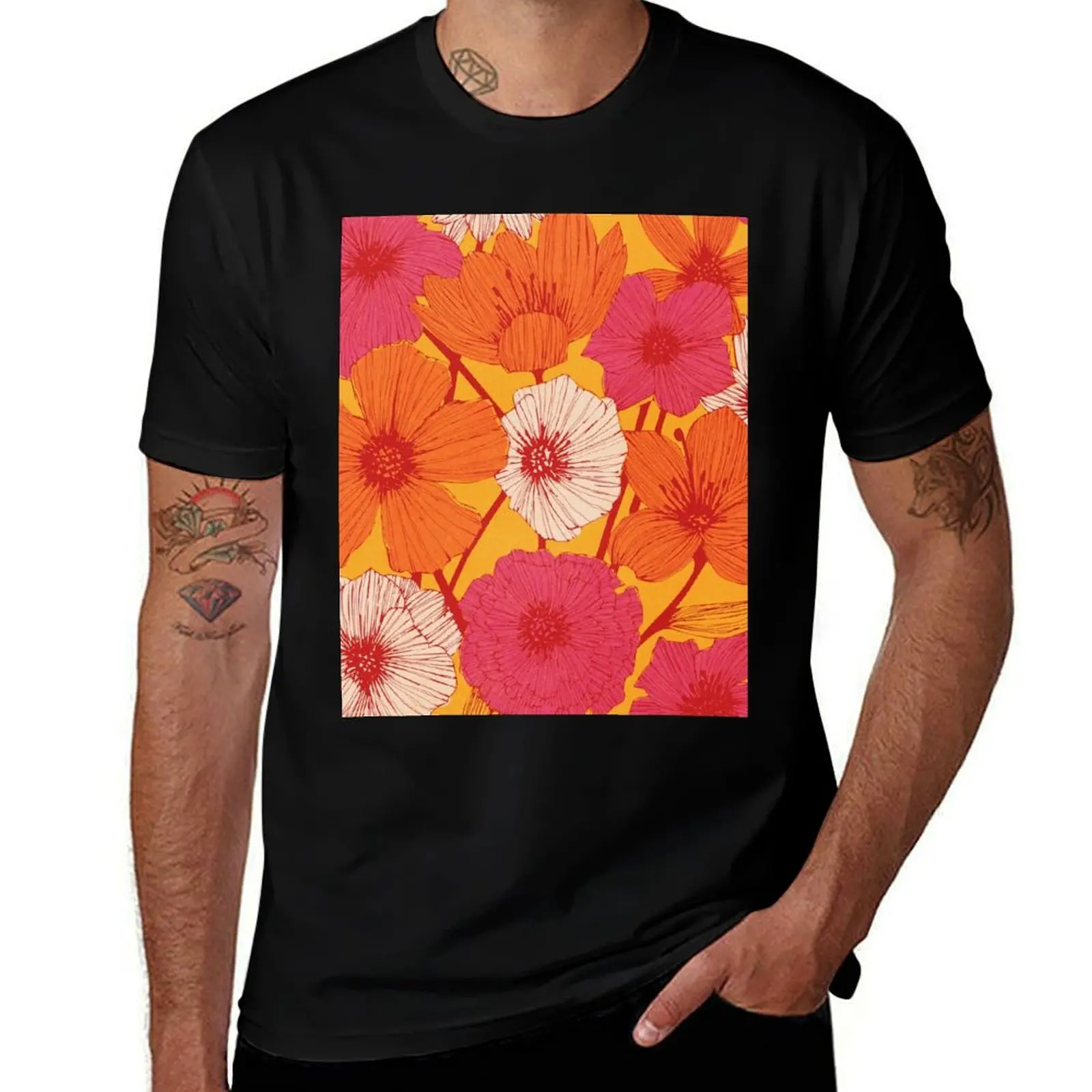 

Summer Flowers T-Shirt men t shirt cotton 100% t shirts for man slim fit