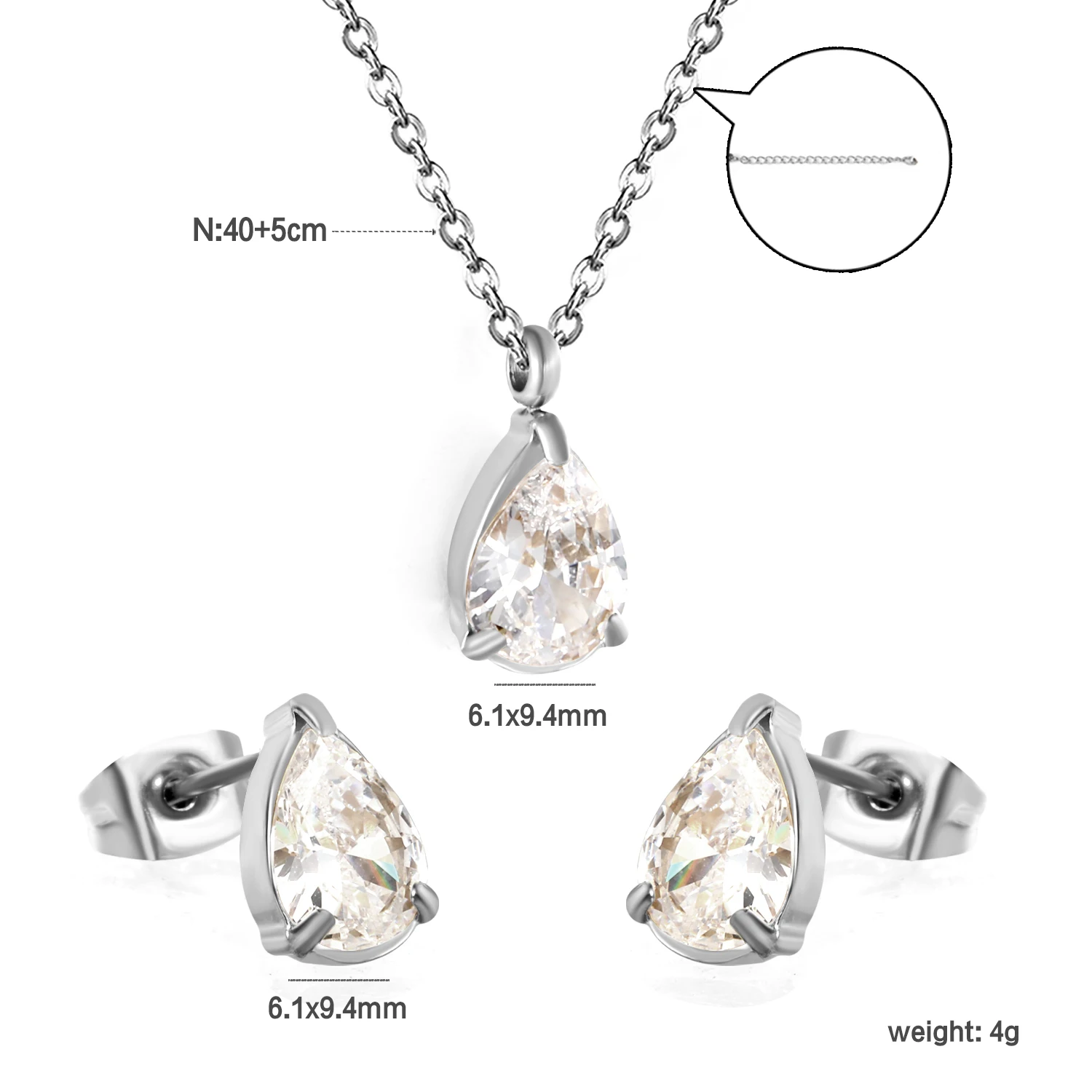 Women's Silver Color Cubic Zirconia Pendants Earring Jewelry Set