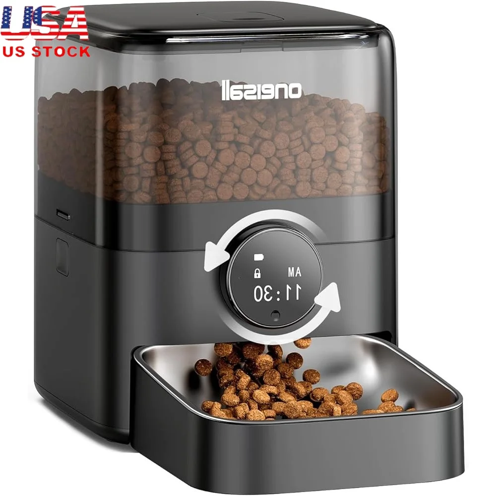 

Automatic Cat Feeder 12 Cups Timed Portion Control Dry Food Dispenser with Backup Power Anti-Topple Design Easy Operation